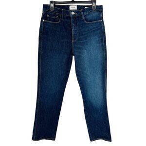 Frame Le Sylvie Slender Straight Jeans Two-Tone Denim Cropped Size 29